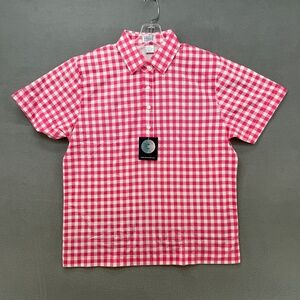 Leon‎ Levin Women's Polo Shirt Size Large Pink Plaid Short Sleeve Cotton Blend